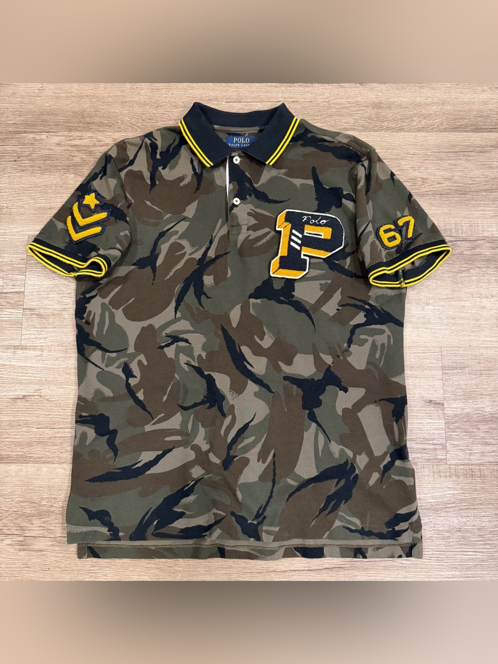 Polo Ralph Lauren Limited Edition Camo Varsity Military Patches Shirt Medium
